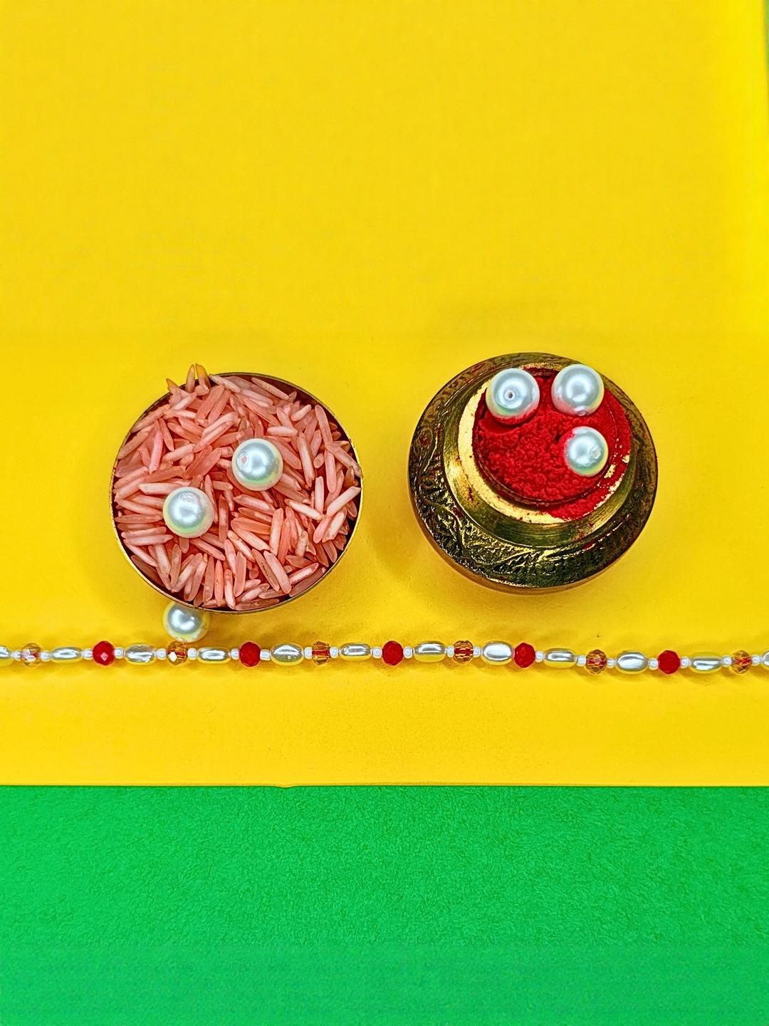 Dhiyona Set Of 6 Beaded Cotton Thread with AD Stones & Meenakari Designer Rakhi for Brother