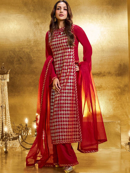 Dhiyona IN Women Embroidered High Slit Sequinned Kurta with Palazzos & Dupatta