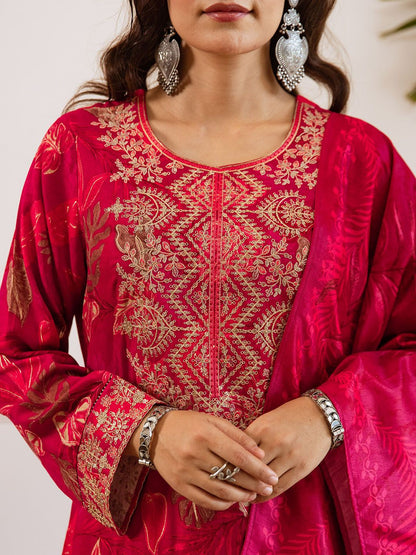 Dhiyona SN Floral Printed & Embroidered Straight Kurta & Sharara With Dupatta