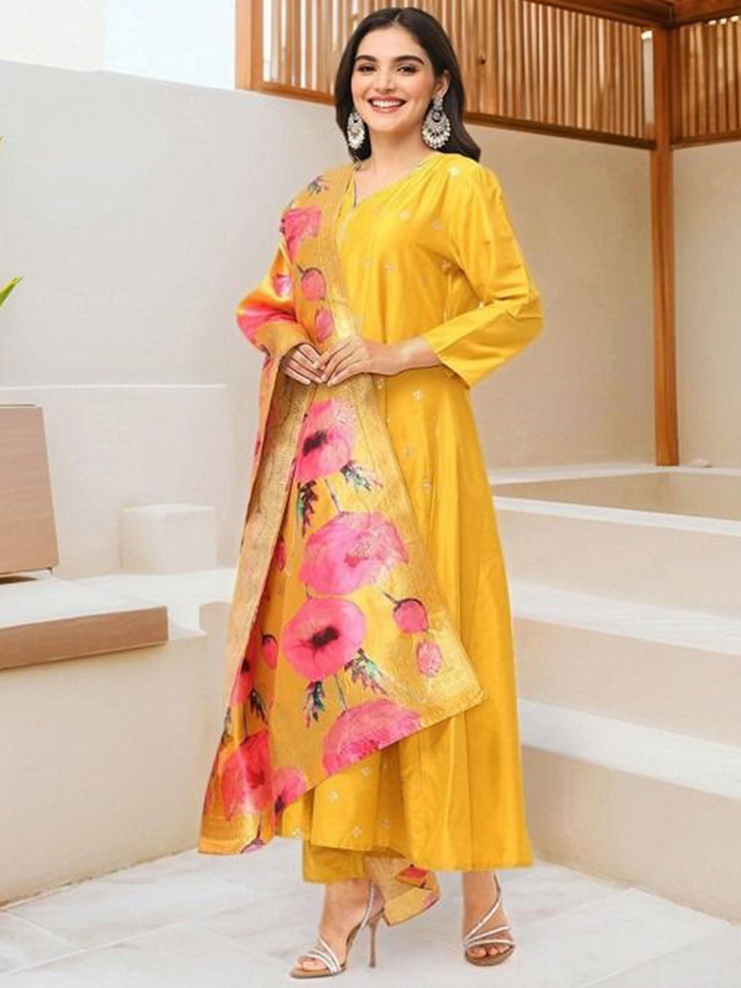 Dhiyona IS Women's Women Ethnic Motifs Self Design Pure Silk Kurta with Trousers & Dupatta