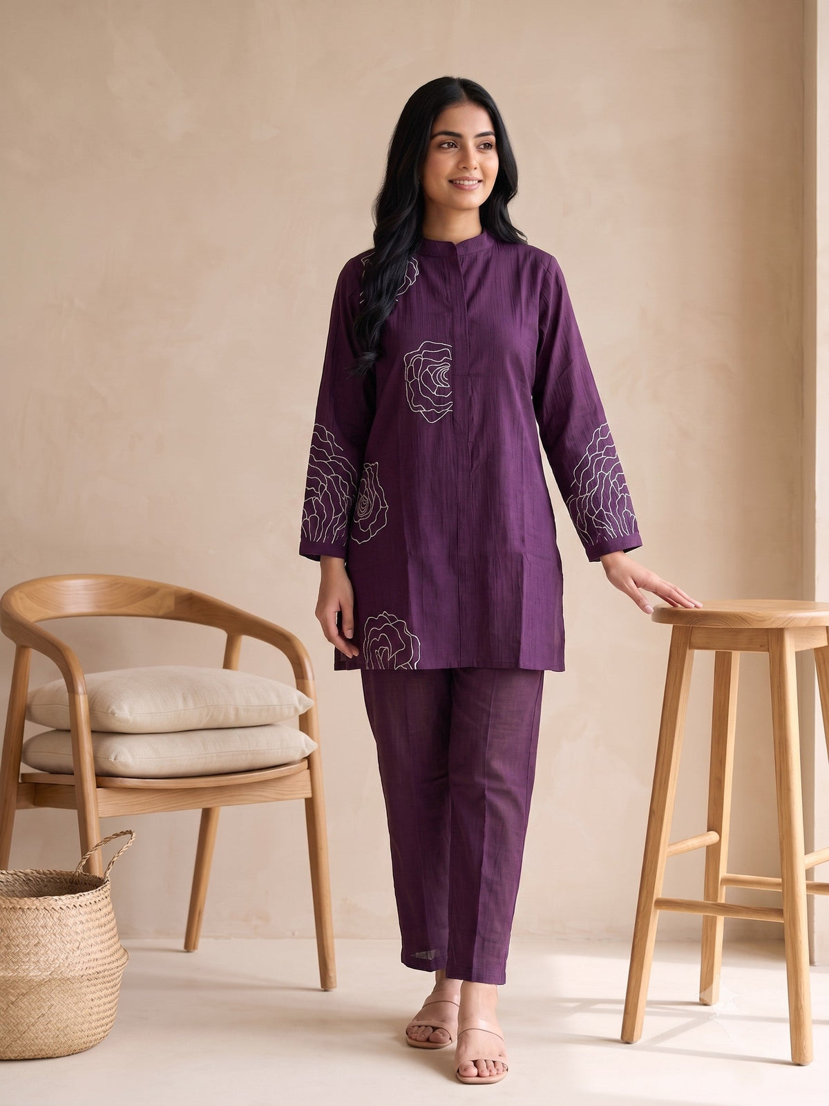 Aksa Aubergine Embroidered Co-Ord Set
