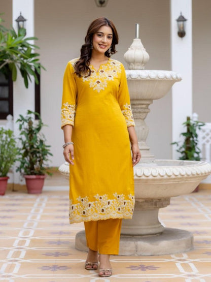 Juhi Gold Embroidered Kurta Pant Set