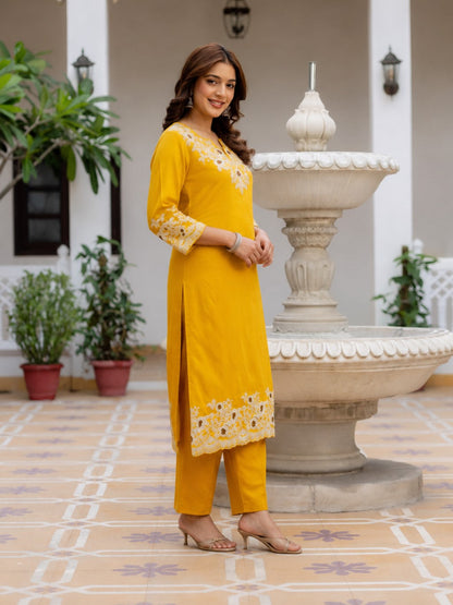 Juhi Gold Embroidered Kurta Pant Set