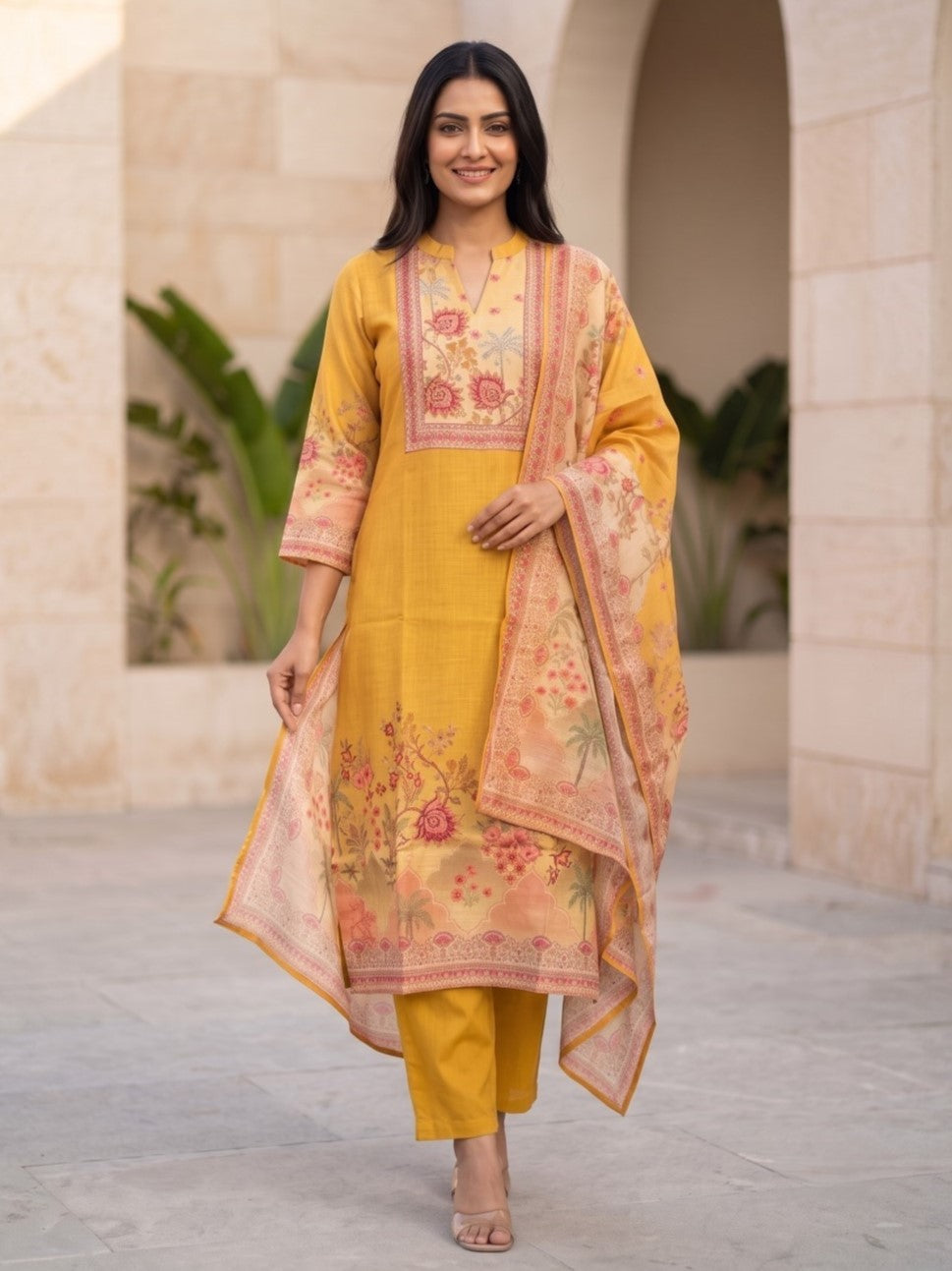 Krishvi Canary Printed Work Suit Set