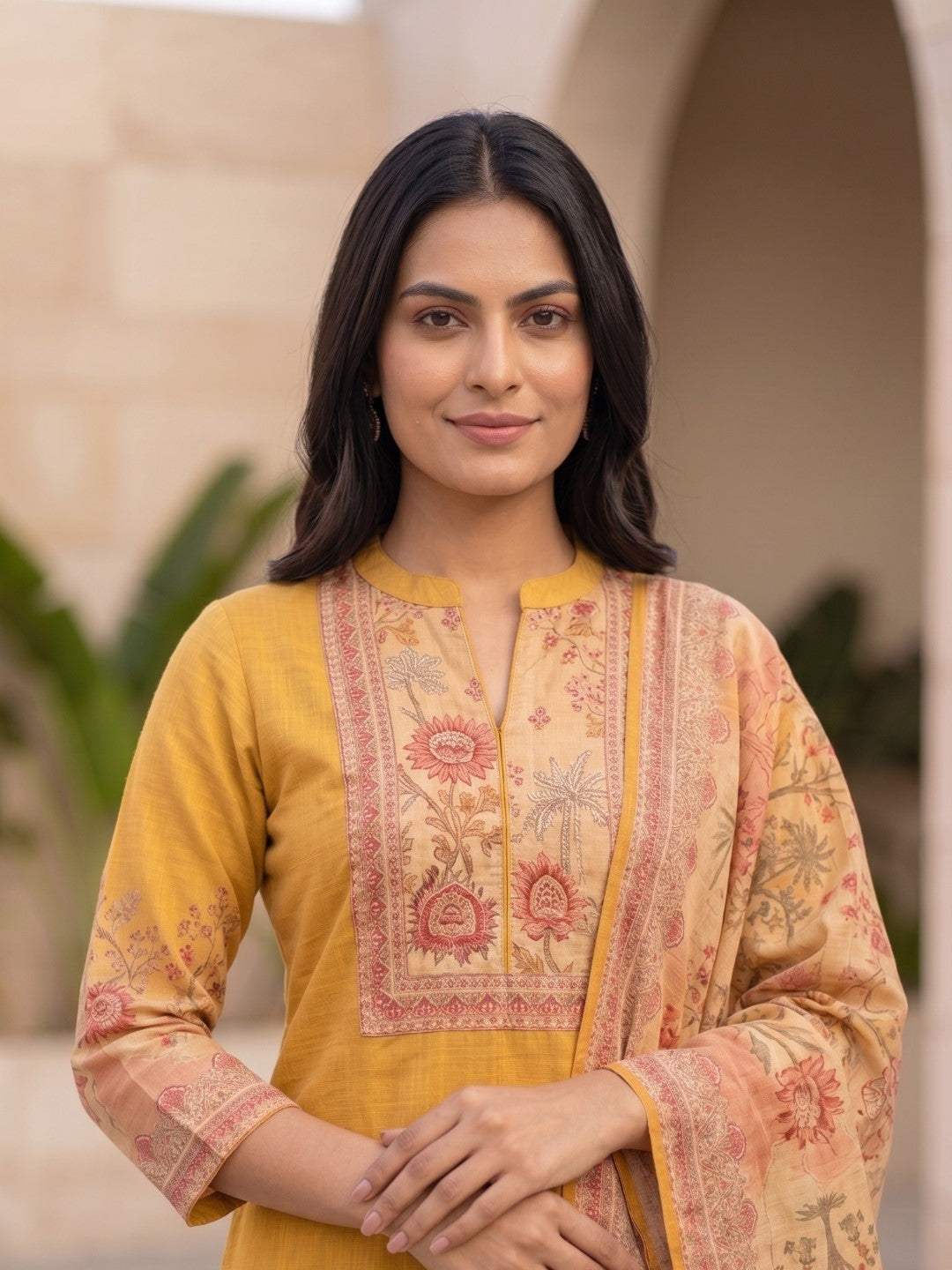 Krishvi Canary Printed Work Suit Set