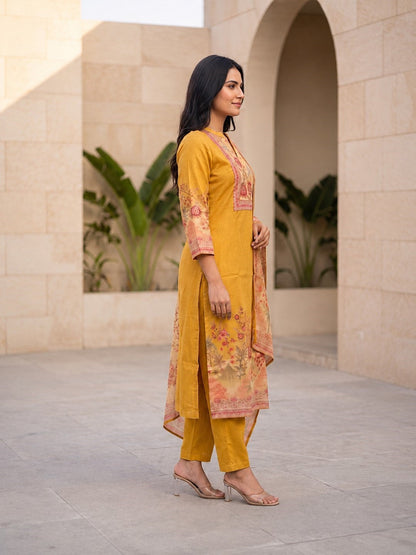 Krishvi Canary Printed Work Suit Set