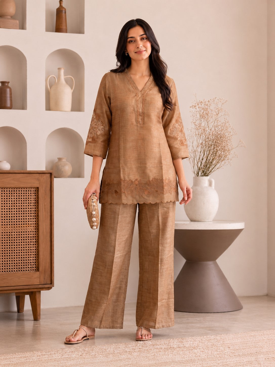 Prisha Cider Embroidery Cotton Co-Ord Set