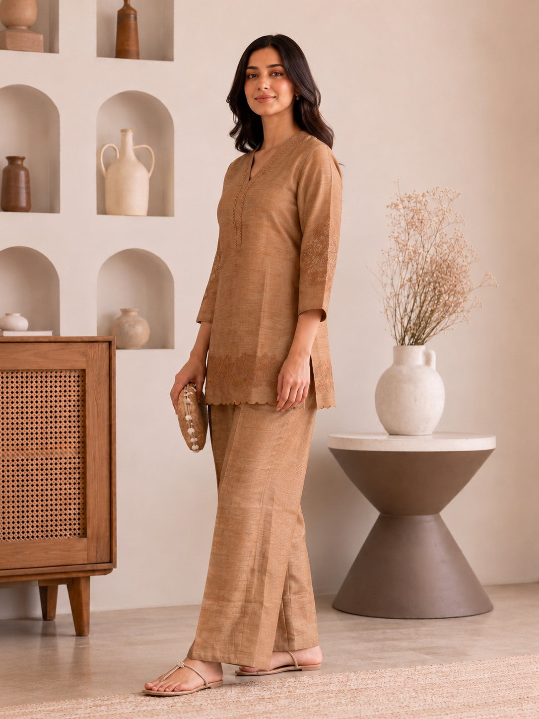 Prisha Cider Embroidery Cotton Co-Ord Set