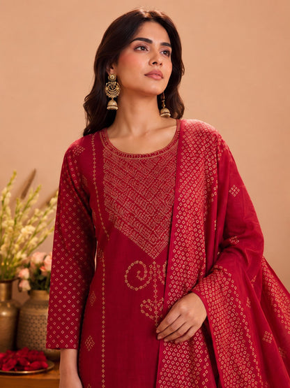 Sanjh Folly Printed Work Cotton Suit Set