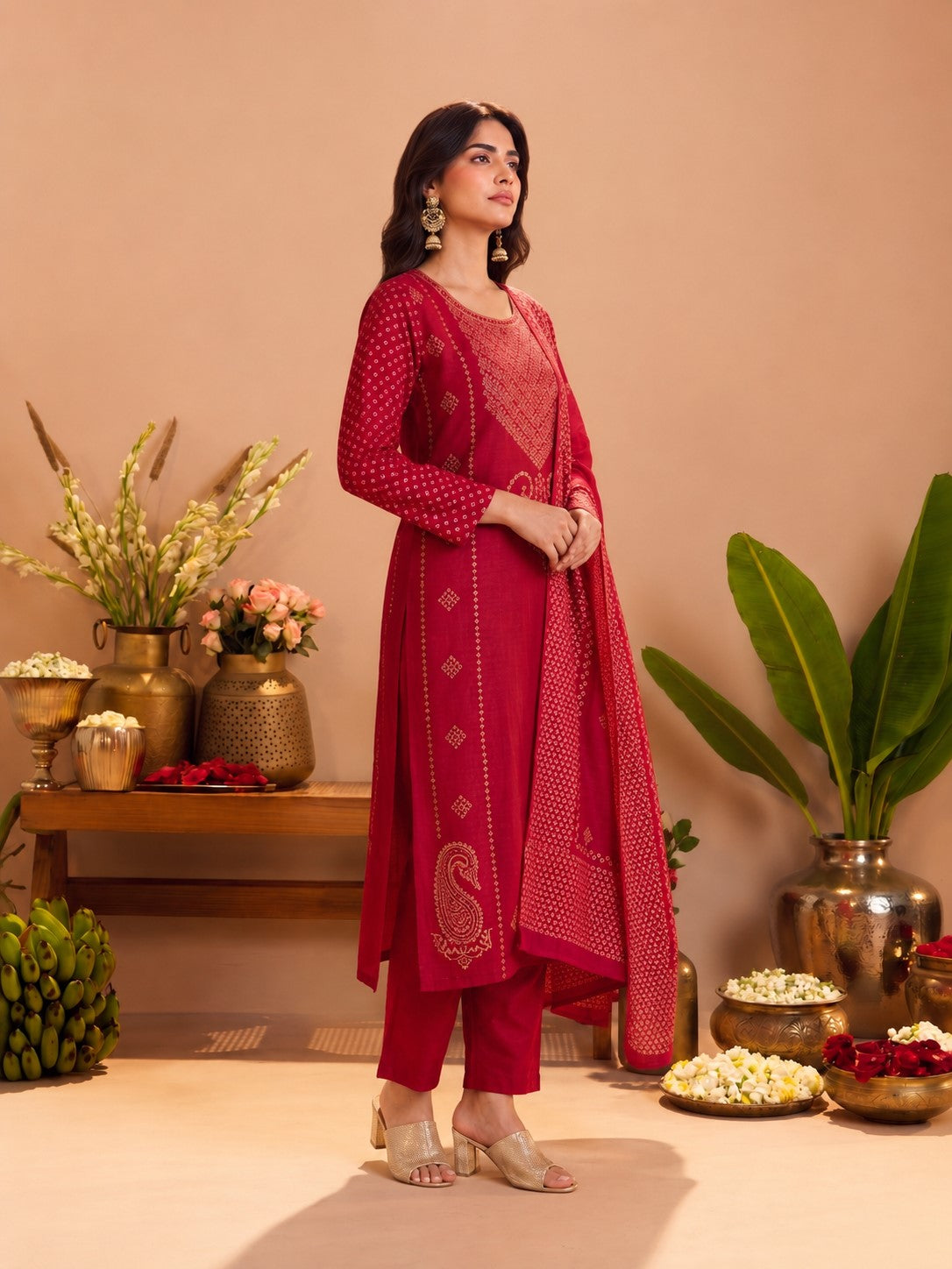 Sanjh Folly Printed Work Cotton Suit Set