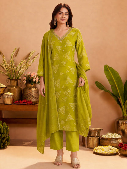 Sanjh Trilime Printed Works Suit Set