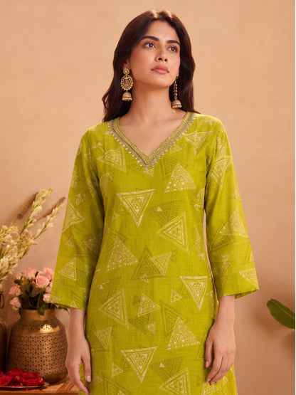 Sanjh Trilime Printed Works Suit Set