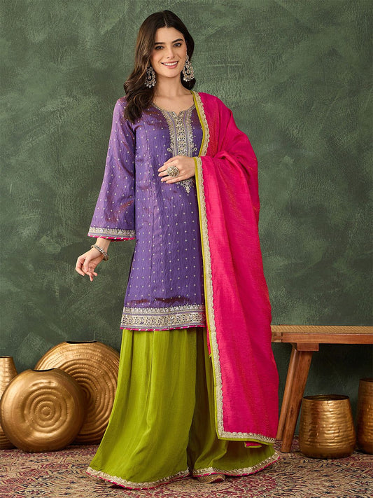 Dhiyona KL Women Ethnic Motifs Embroidered Regular Thread Work Kurta with Palazzos & With Dupatta