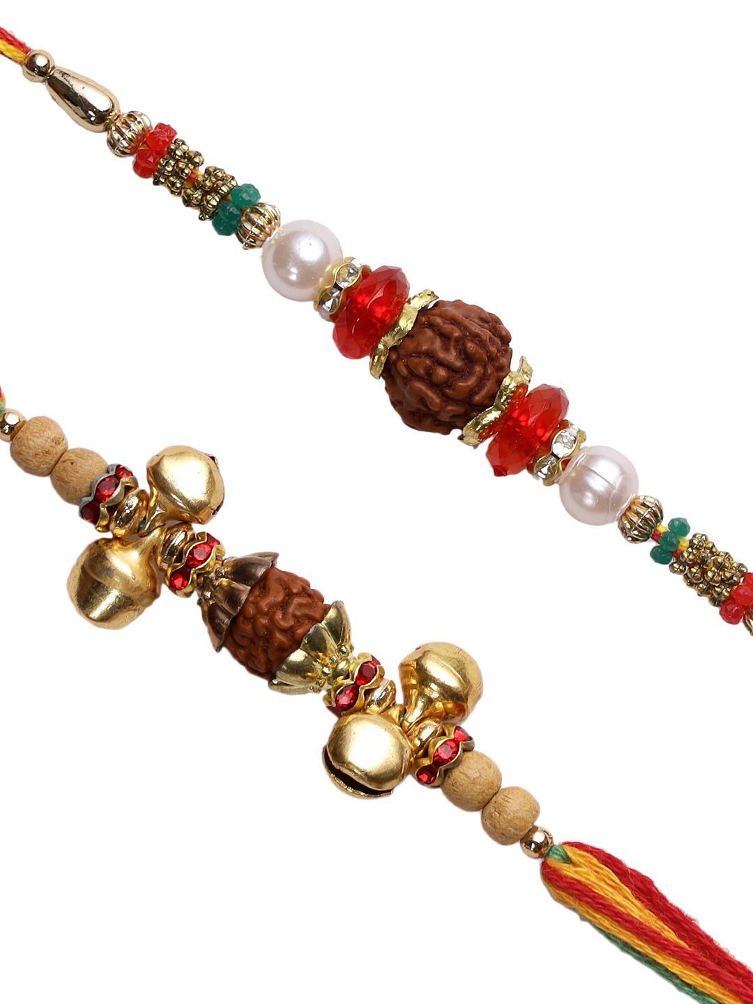 Dhiyona Set Of 2 Small Bells & Rudaraksh Rakhi Comes With Roli Rice & Greeting Card