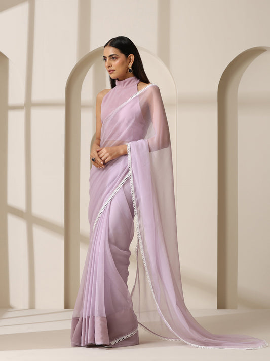 Dhiyona ST Lavender Chiffon Saree with Lace and Self Fabric Blouse