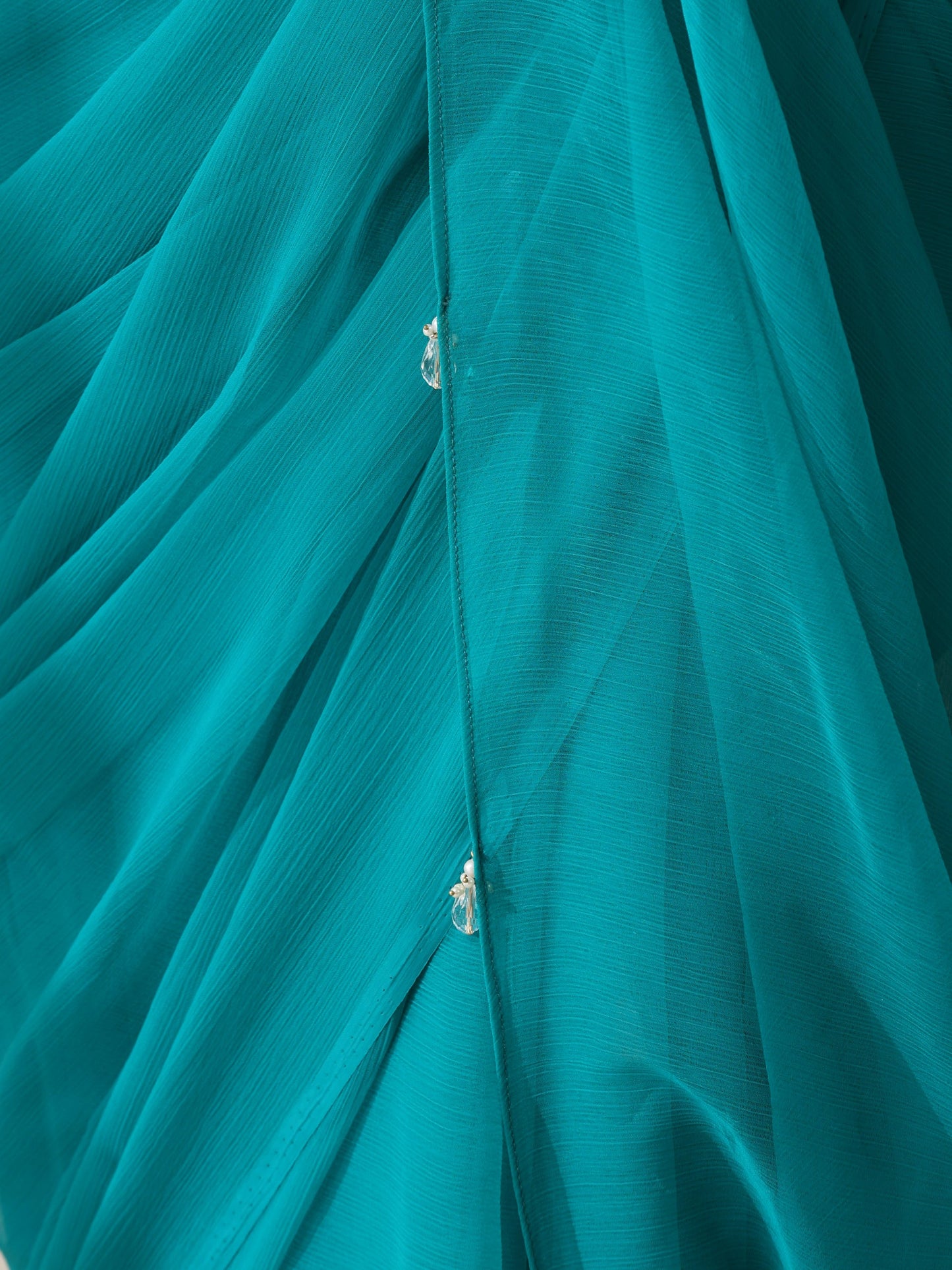 Dhiyona ST Vivid Sea Green Chiffon Saree with Self Blouse Fabric