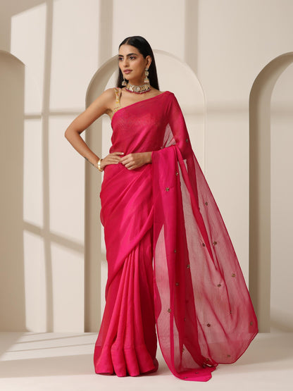 Dhiyona ST Fuchsia Zari Chiffon Saree with Self Blouse Fabric