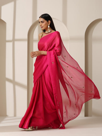 Dhiyona ST Fuchsia Zari Chiffon Saree with Self Blouse Fabric
