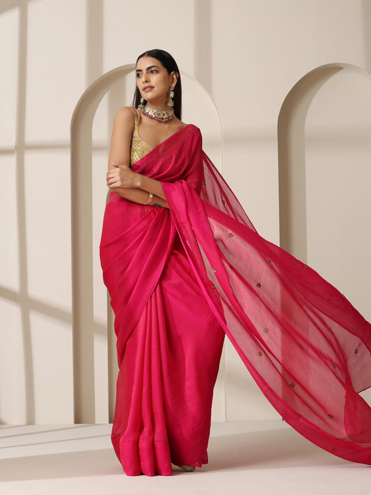 Dhiyona ST Fuchsia Zari Chiffon Saree with Self Blouse Fabric