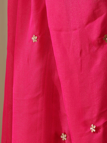 Dhiyona ST Fuchsia Zari Chiffon Saree with Self Blouse Fabric