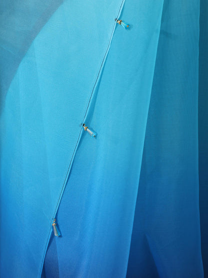 Dhiyona ST Ocean Blue Pure Organza Ombre Printed Saree