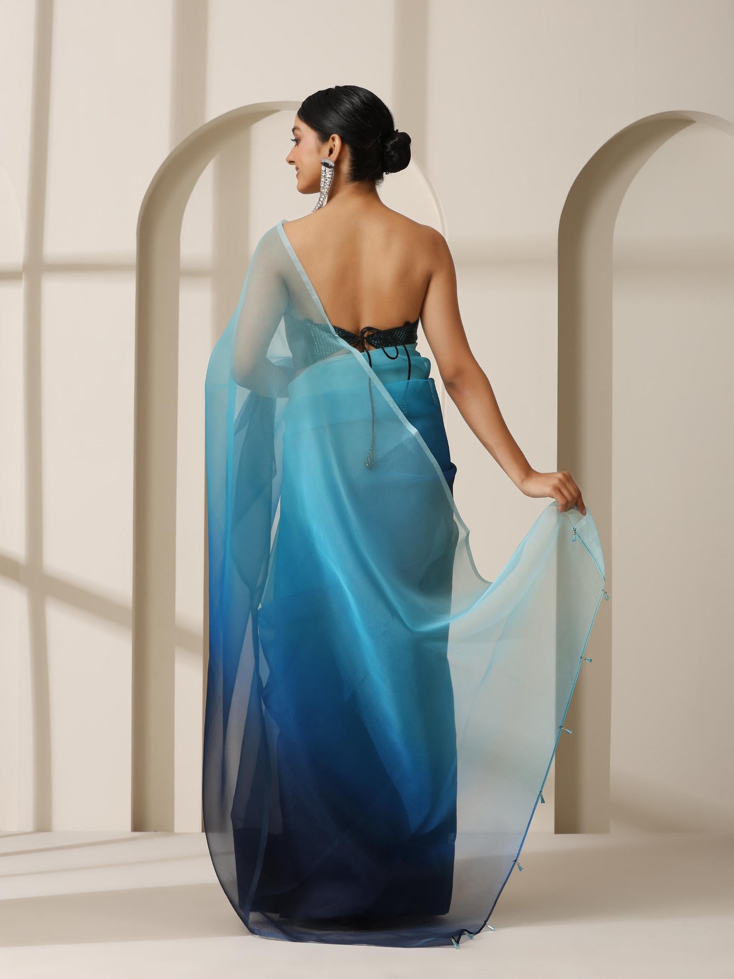 Dhiyona ST Ocean Blue Pure Organza Ombre Printed Saree