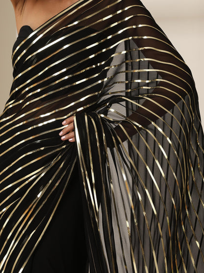 Dhiyona ST Black And Gold Impression Georgette Saree