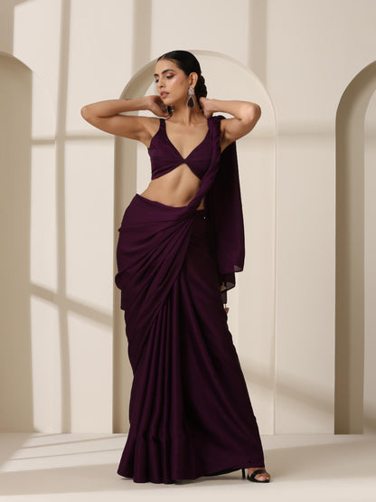 Dhiyona ST Purple Rain Satin Saree with Blouse Fabric