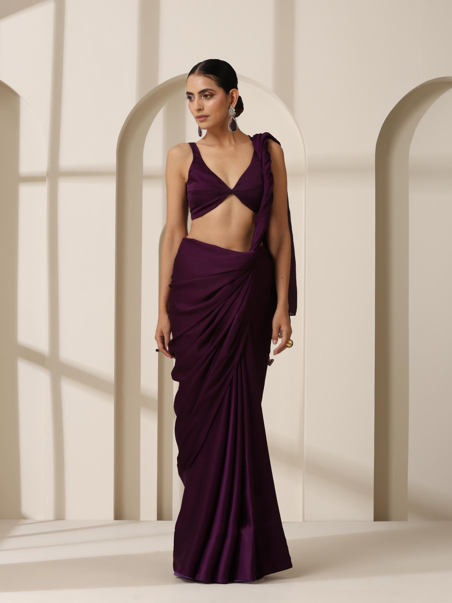 Dhiyona ST Purple Rain Satin Saree with Blouse Fabric