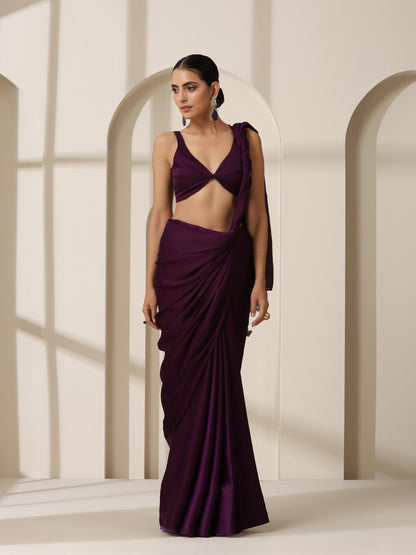 Dhiyona ST Purple Rain Satin Saree with Blouse Fabric