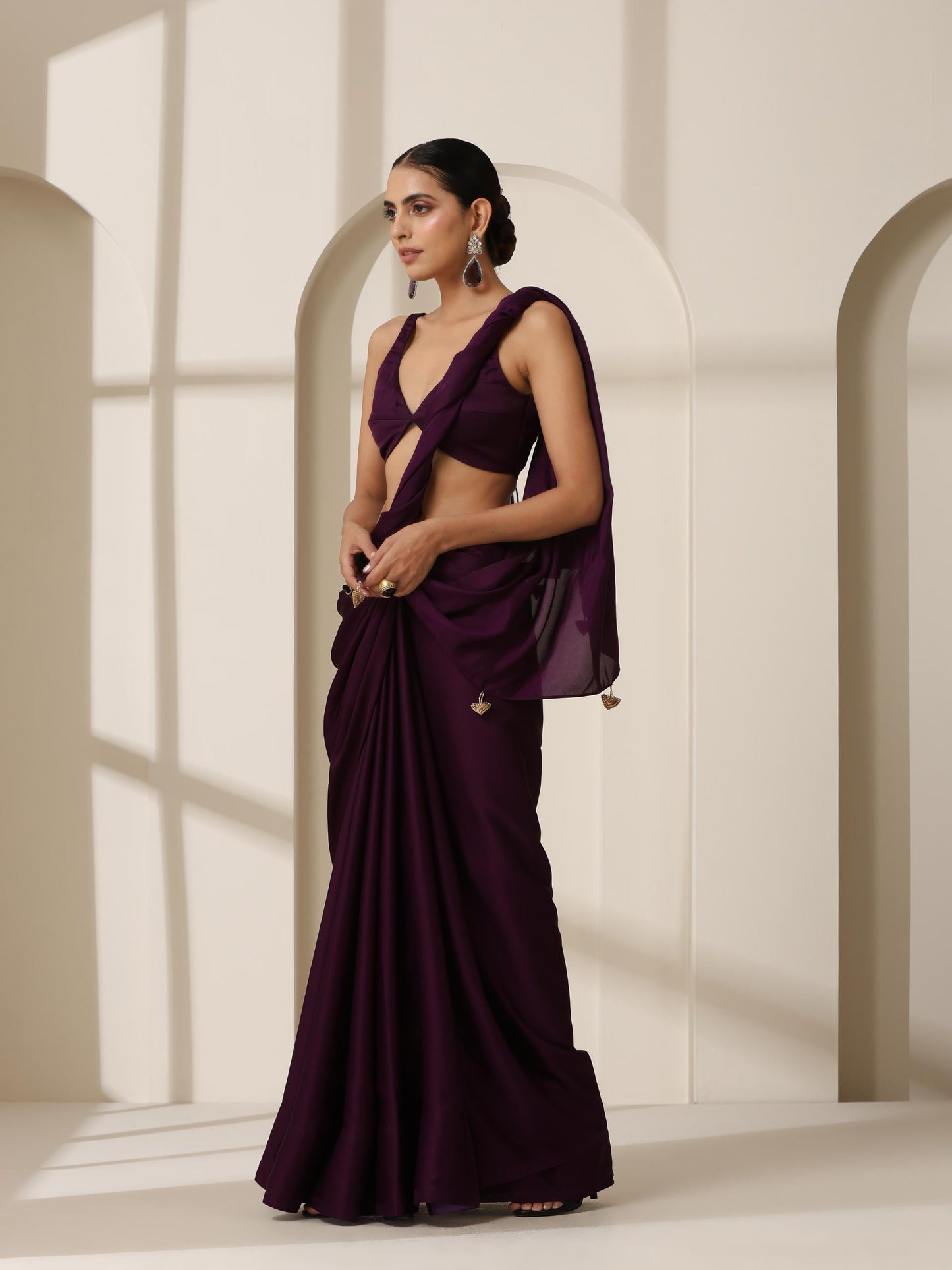 Dhiyona ST Purple Rain Satin Saree with Blouse Fabric
