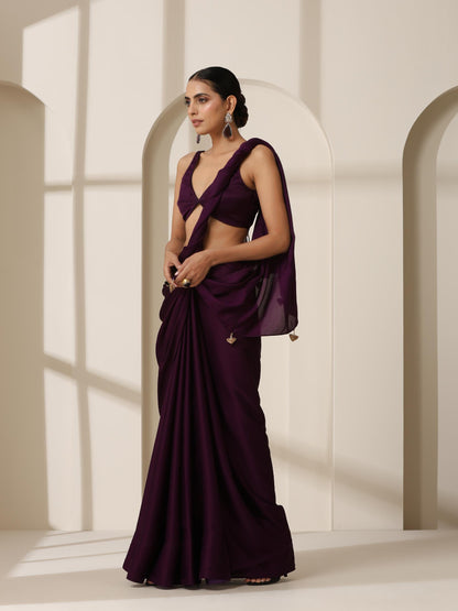 Dhiyona ST Purple Rain Satin Saree with Blouse Fabric