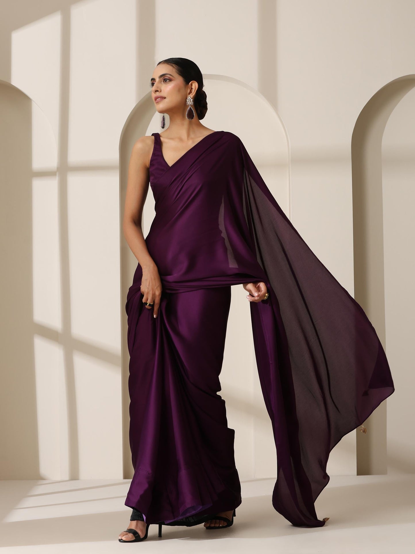 Dhiyona ST Purple Rain Satin Saree with Blouse Fabric