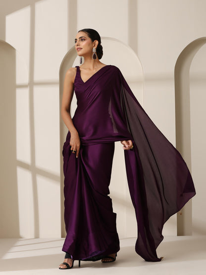 Dhiyona ST Purple Rain Satin Saree with Blouse Fabric