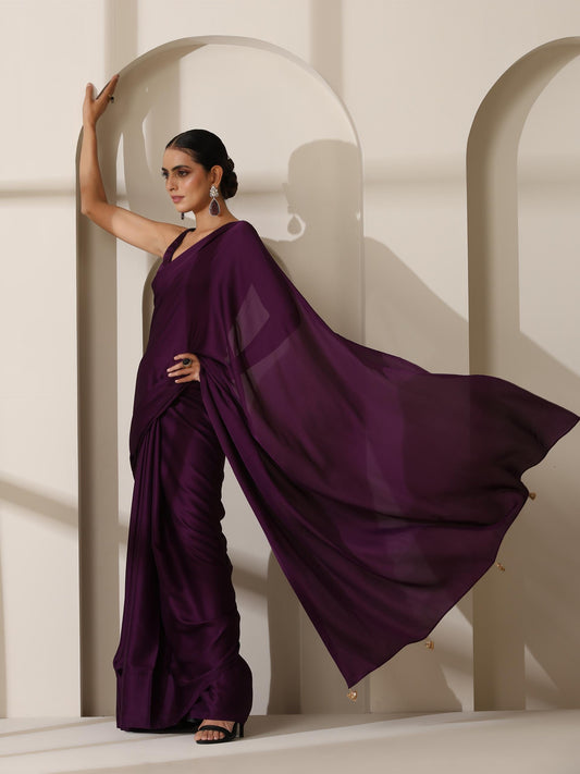 Dhiyona ST Purple Rain Satin Saree with Blouse Fabric