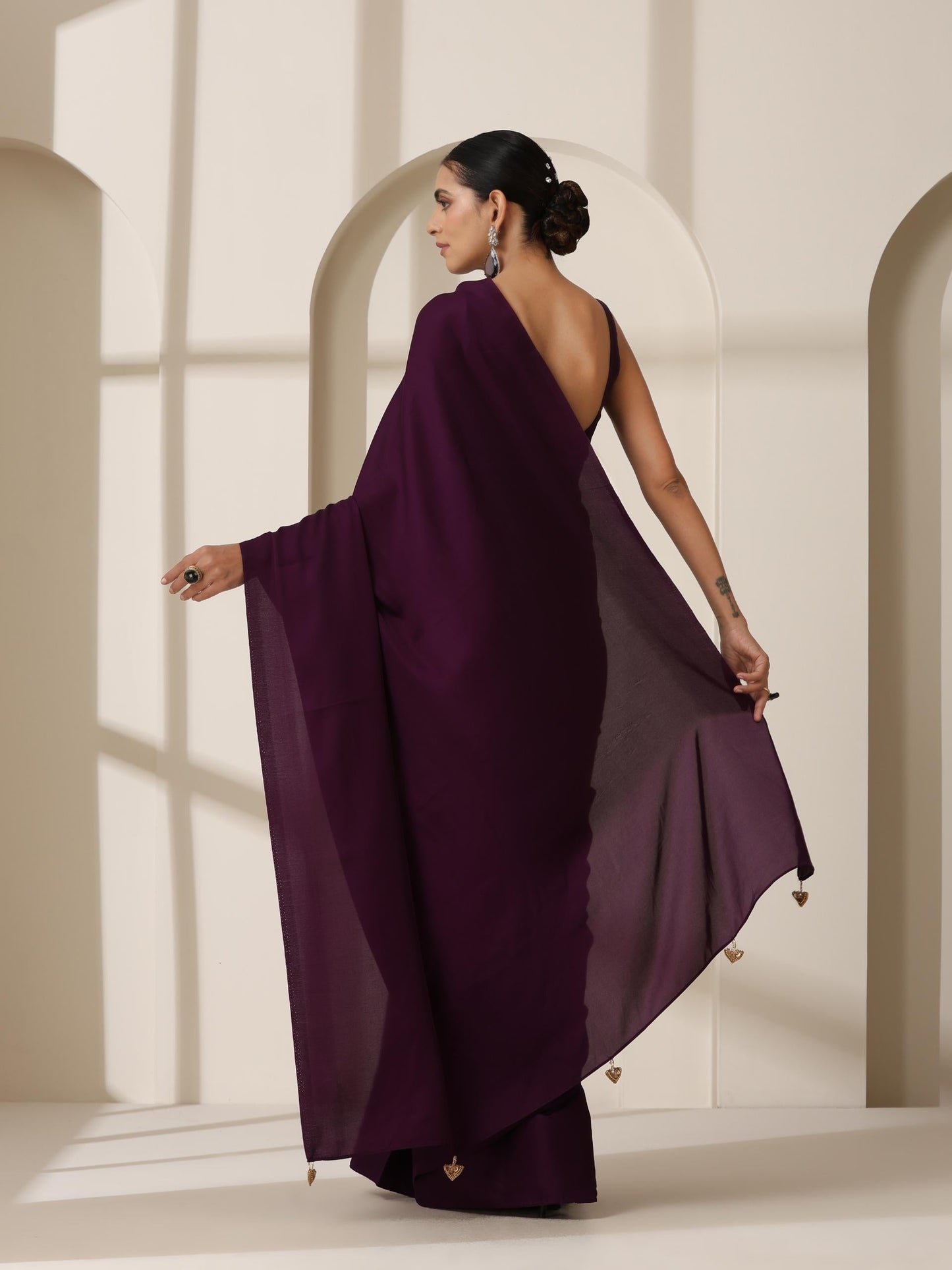 Dhiyona ST Purple Rain Satin Saree with Blouse Fabric