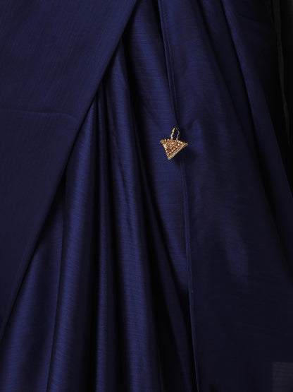 Dhiyona ST Royal Blue Chiffon Saree with Blue Gold Blouse Fabric