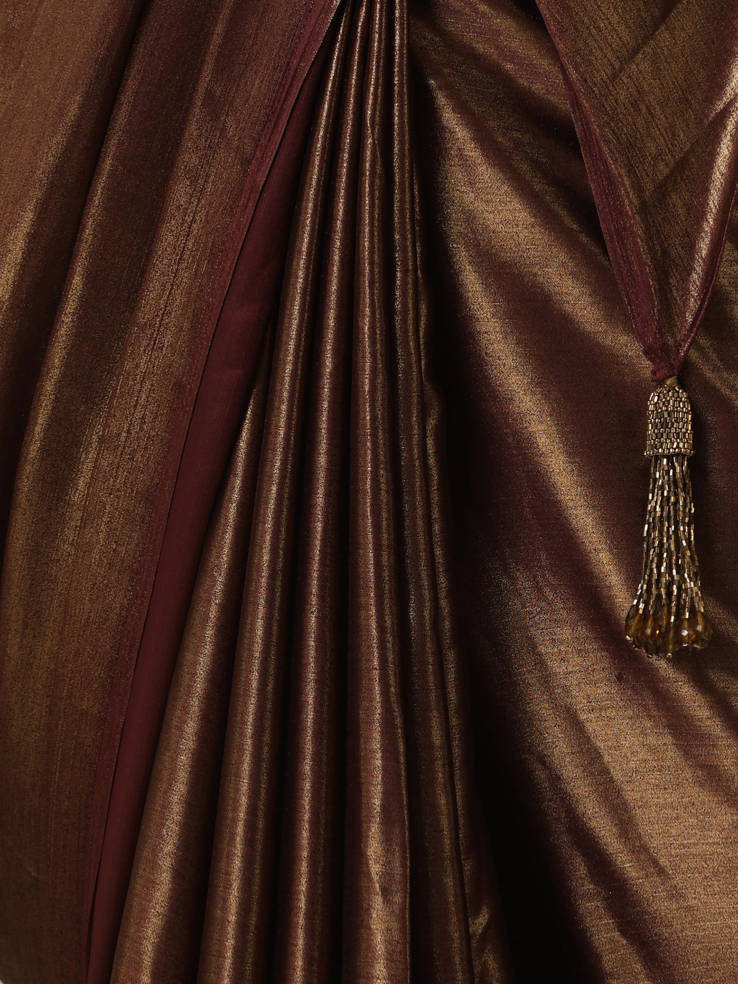 Dhiyona ST Gold Chocolate Chiffon Saree with Blouse Fabric