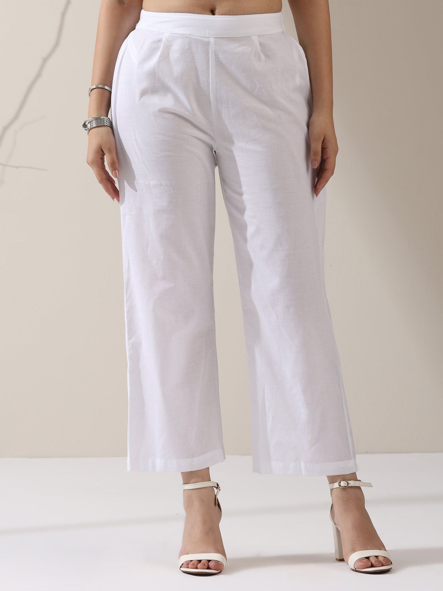 Dhiyona ST Women's Sky Blue Linen Blend Top with White Cotton Pants – 2-Piece Set with Half Sleeves | Casual Summer Co-ord