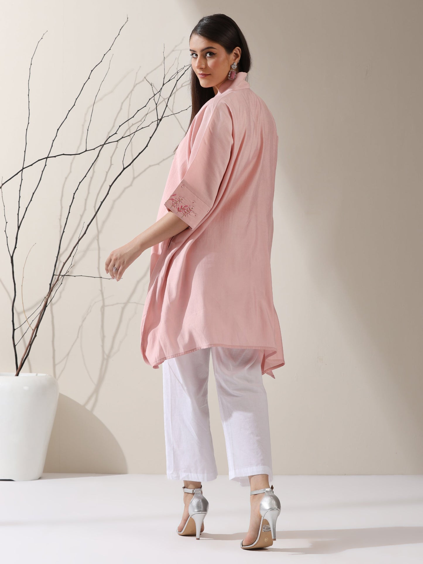 Dhiyona ST 2-Piece Pink AirSkin Kurta Set for Women – Japanese-Inspired Hand Embroidered Top with Matching Pants | Lightweight Ethnic Co-ord