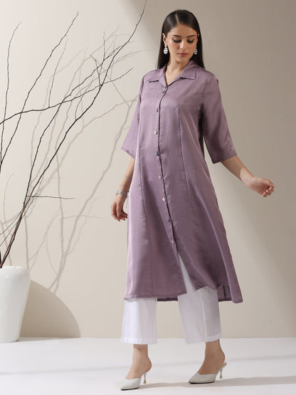Dhiyona ST Women's Lilac Prf't Lux Paneled Collar Kurta with Freshwater Pearls & Pants | 2 Pc Set, Luxe Ethnic Co-ord, Elegant Festive Wear
