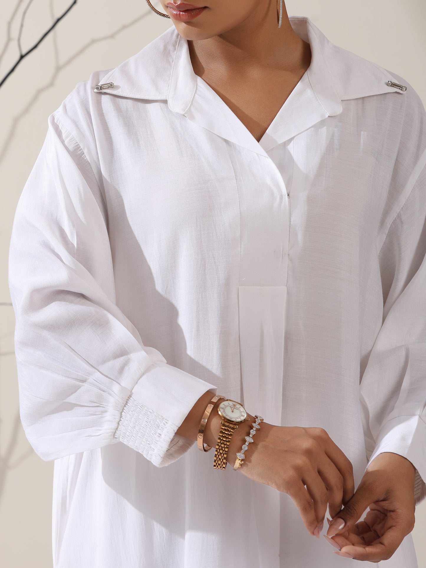 Dhiyona ST Women's White AirSkin Oversized Dress Shirt with Adjustable Sleeves, Pants & Inner Slip | 2 Pc Set, Lightweight Co-ord, Effortless Contemporary Wear