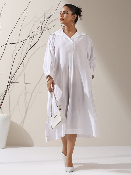 Dhiyona ST Women's White AirSkin Oversized Dress Shirt with Adjustable Sleeves & Slip | 1 Pc Set, Lightweight Layered Look, Modern Modest Wear