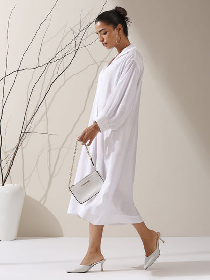 Dhiyona ST Women's White AirSkin Oversized Dress Shirt with Adjustable Sleeves & Slip | 1 Pc Set, Lightweight Layered Look, Modern Modest Wear