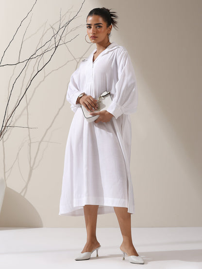 Dhiyona ST Women's White AirSkin Oversized Dress Shirt with Adjustable Sleeves & Slip | 1 Pc Set, Lightweight Layered Look, Modern Modest Wear