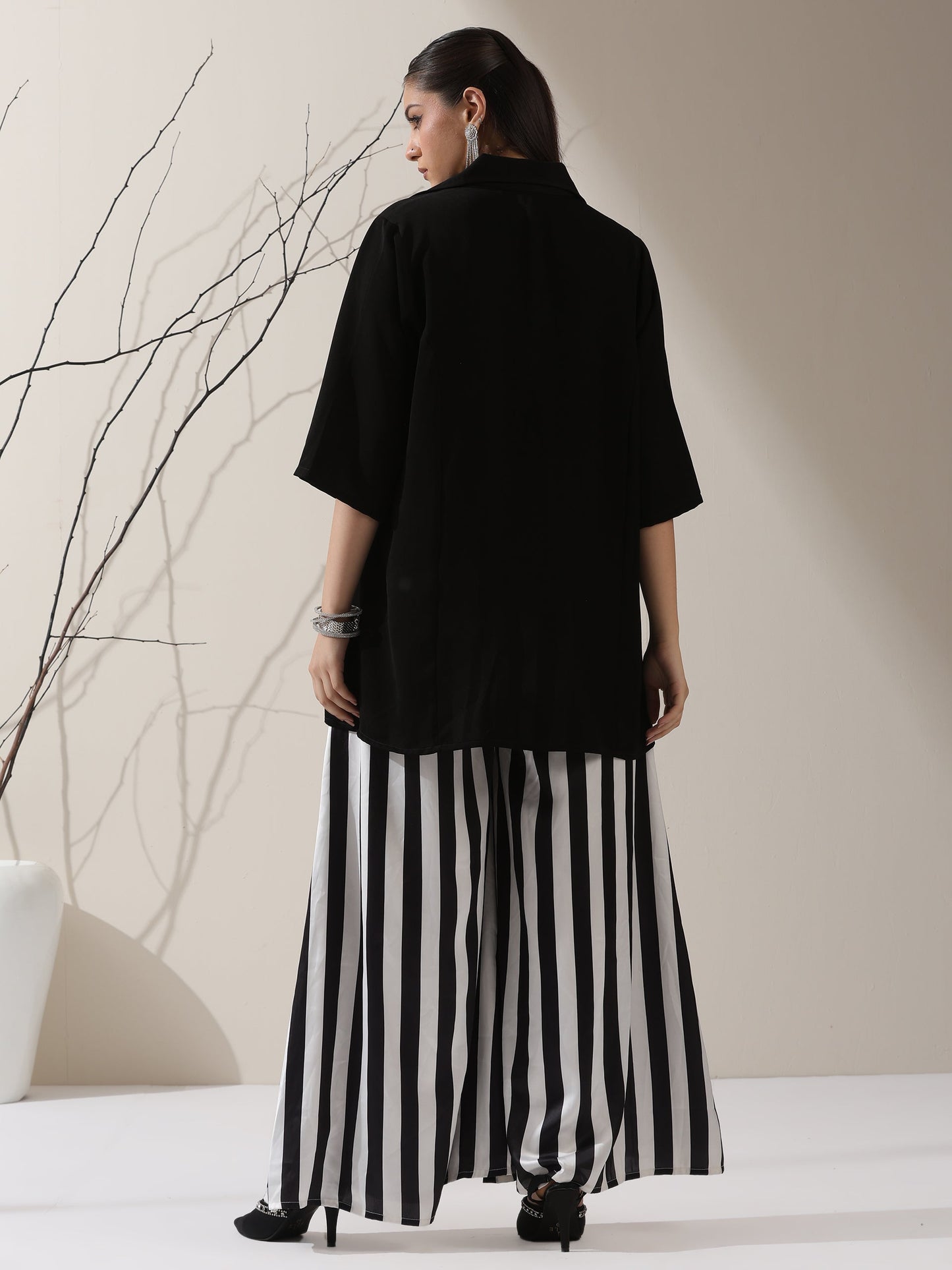 Dhiyona ST Women's Black Korean Style Zip Shirt | 1 Pc, Modern Co-ord, Sleek Contemporary Wear