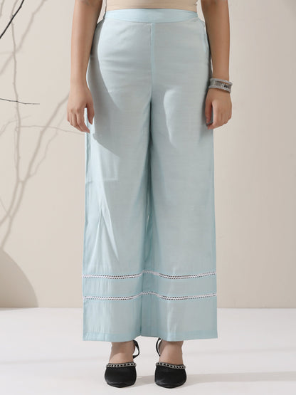 Dhiyona ST Women's Light Blue AirSkin V-Neck Kurta with Lace Insets & Pants | 2 Pc Set, Soft & Breathable Ethnic Co-ord, Elegant Summer Wear