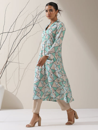 Dhiyona ST Geometric Print Satin Kurta Set – 2 Pc with Collar & AirSkin™ Pants