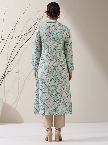 Dhiyona ST Geometric Print Satin Kurta Set – 2 Pc with Collar & AirSkin™ Pants