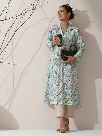 Dhiyona ST Geometric Print Satin Kurta Set – 2 Pc with Collar & AirSkin™ Pants
